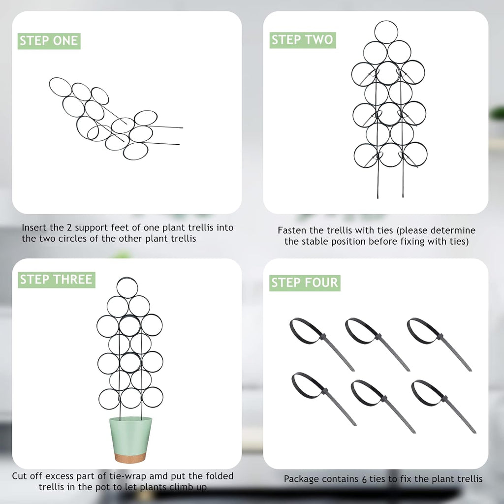 Trellis for Climbing Plants Indoor 15.7 Inch, Stackable Garden Trellis for Potted Plant Support, 3 Pack Small Houseplant Metal Wire Trellis for Vines Pothos Rose Monstera Accessories (Black)