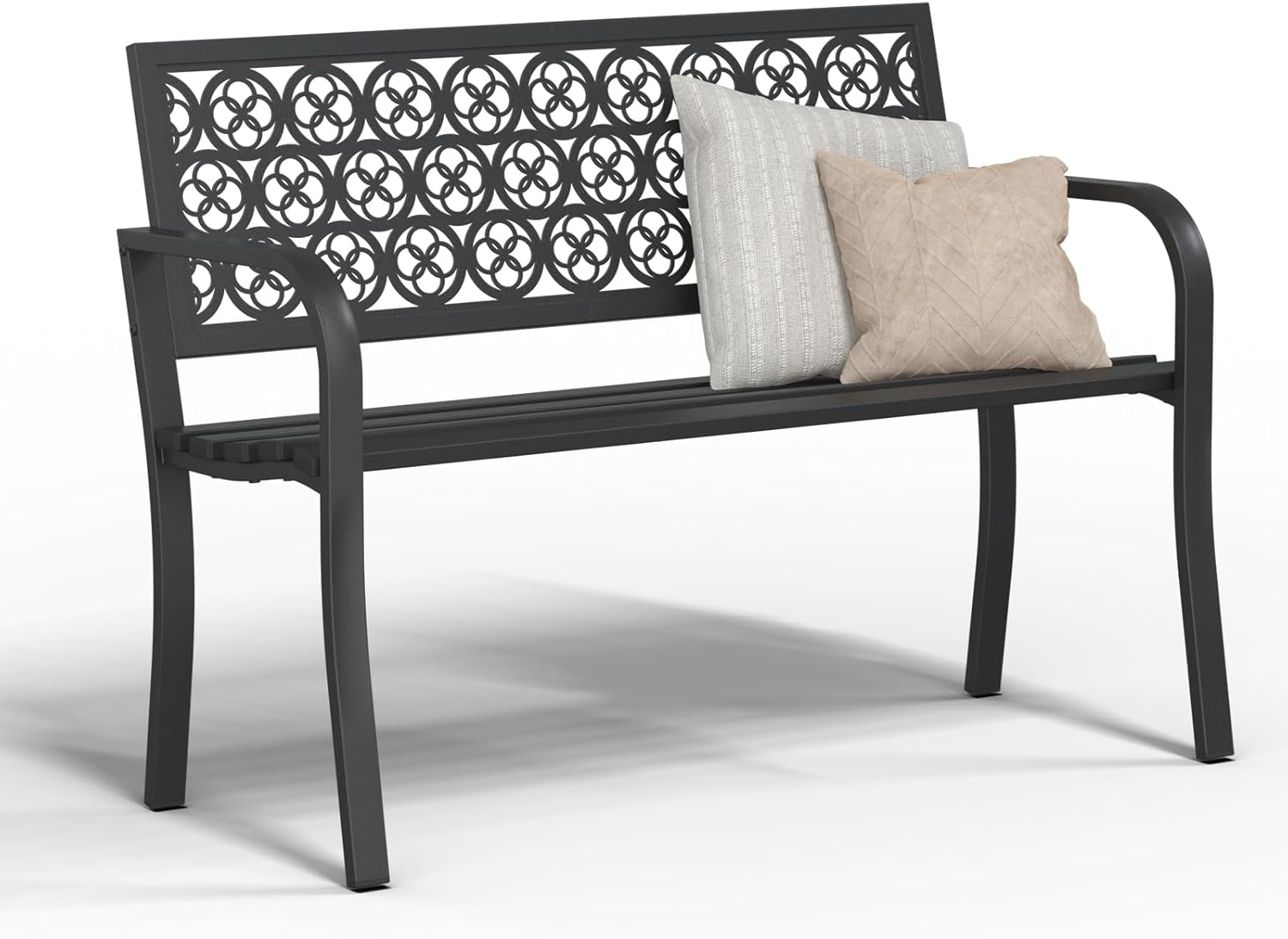 44" Heavy Duty Outdoor Bench, Wrought Iron Weatherproof Garden Bench Black Metal Patio Bench for Park Proch Yard 880lbs