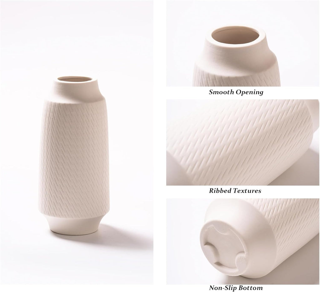 Ceramic Vase Set of 3, Modern Multicolor Pattern Flower Vases for Home Decor, Office, Centerpieces, Boho Farmhouse Style (White)