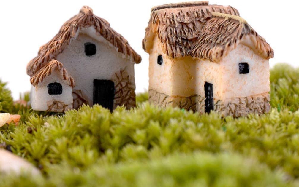4 Pcs Miniature Fairy Garden Stone House Set - Resin Moss Cottage for Home & Outdoor Decor, Micro Village Thatched Huts, Bonsai Terrarium Crafts, Desk Ornaments for DIY Landscape