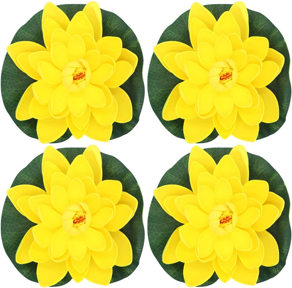 FZBNSRKO Artificial Lotus,4PCS 7.1" Inch Floating Foam Lotus Flowers for Pool,Realistic Water Lily Pads for Home Outdoor Patio Pond Wedding Party Decorations,Yellow