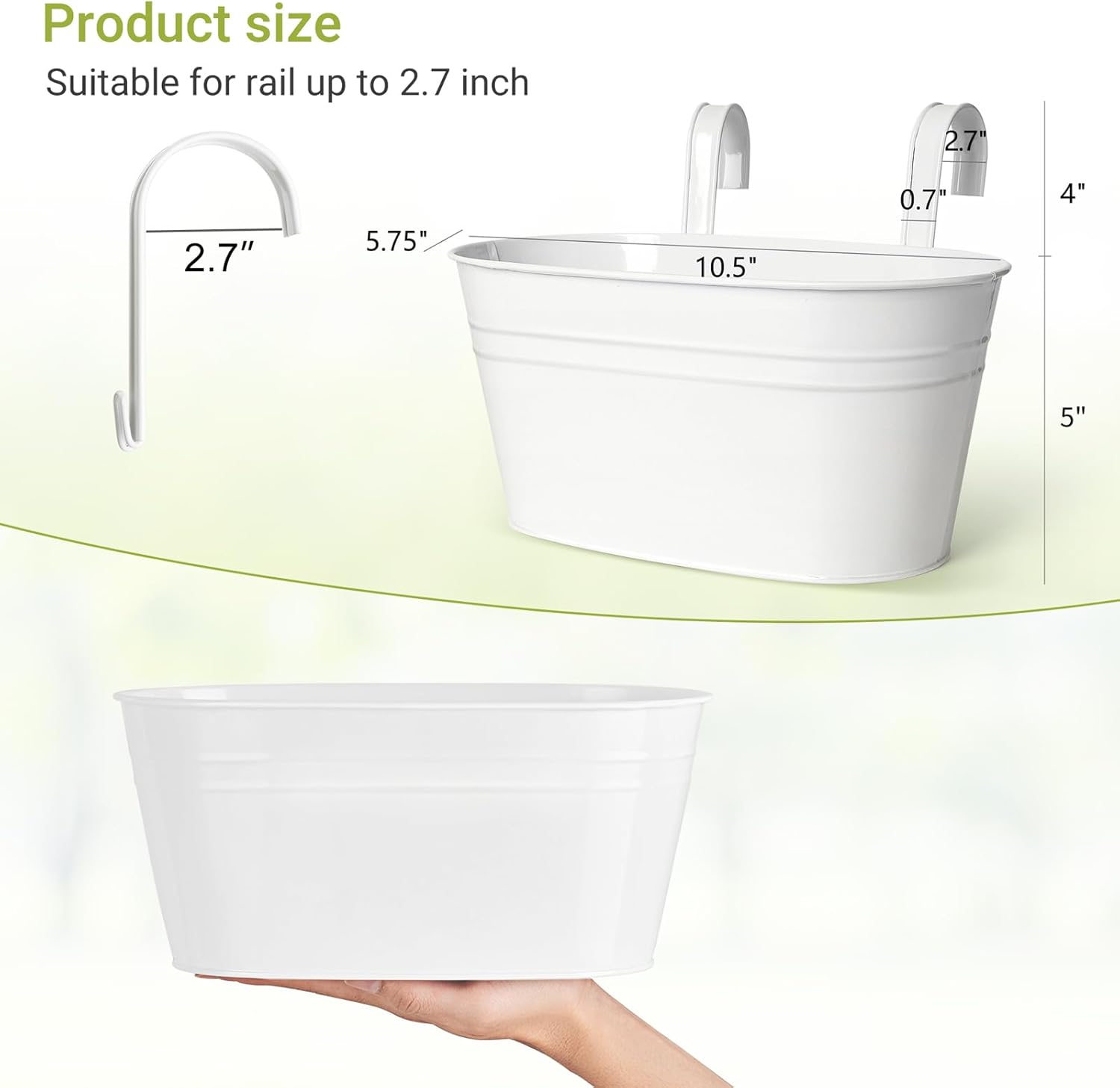 Dahey Metal Iron Hanging Flower Pots for Railing Fence Hanging Bucket Pots Countryside Style Window Flower Plant Holder with Detachable Hooks Home Decor,White,5 Pcs