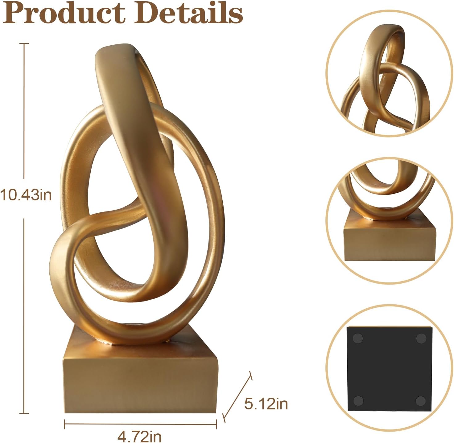 aboxoo Gold Knot Decor Mobius Knot Statue, Abstract Statues, Coffee Table Decor for Living Room, Office, Modern Desk Decor