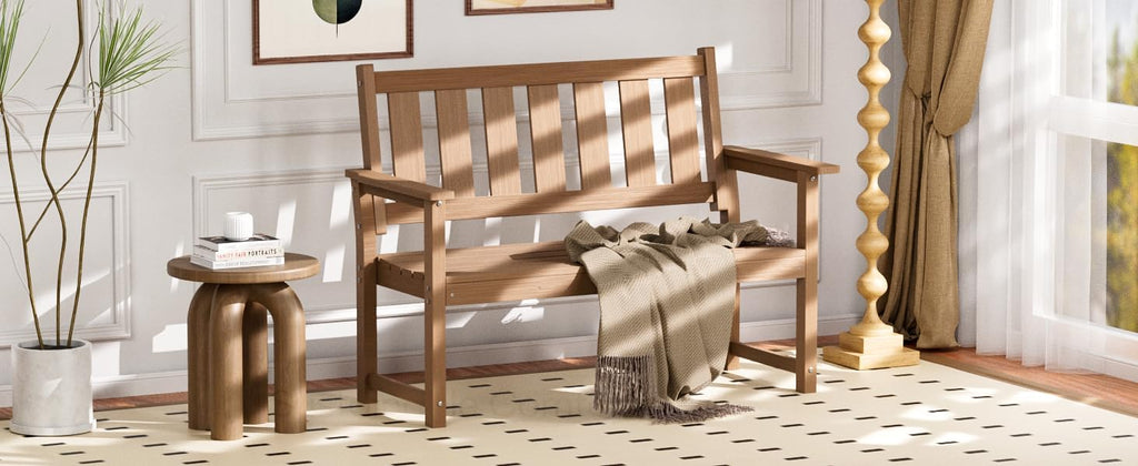 HDPE Memorial Bench – 50'' Weatherproof Durable Outdoor Bench, 2-Person Park Bench, Easy to Move, Multi-Purpose Design Ideal for Porch, Patio, Church, and School (Brown)