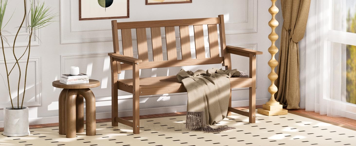 HDPE Memorial Bench – 50'' Weatherproof Durable Outdoor Bench, 2-Person Park Bench, Easy to Move, Multi-Purpose Design Ideal for Porch, Patio, Church, and School (Brown)