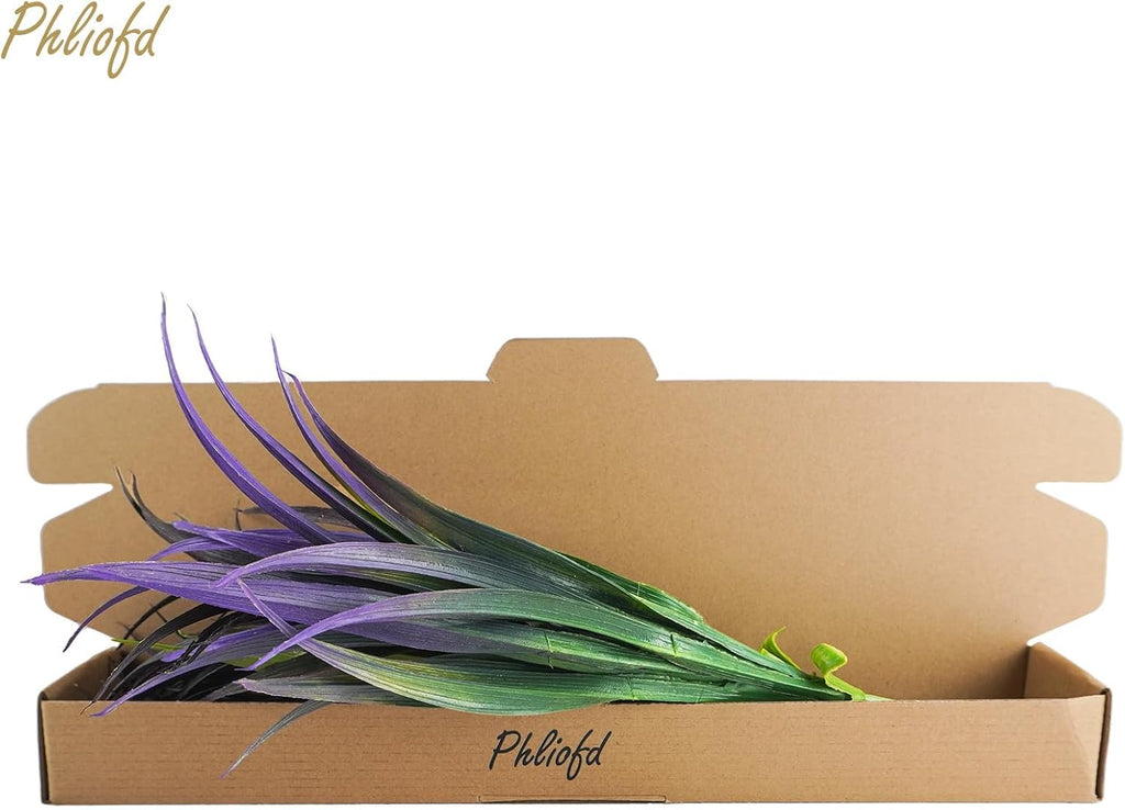 32Pcs Artificial Grass Fake Plants 17.3in Outdoor Plants UV Resistant Faux Greenery Stems Fake Grass for Home Window Garden Office Patio Pathway Front Porch Halloween Décor Green & Purple