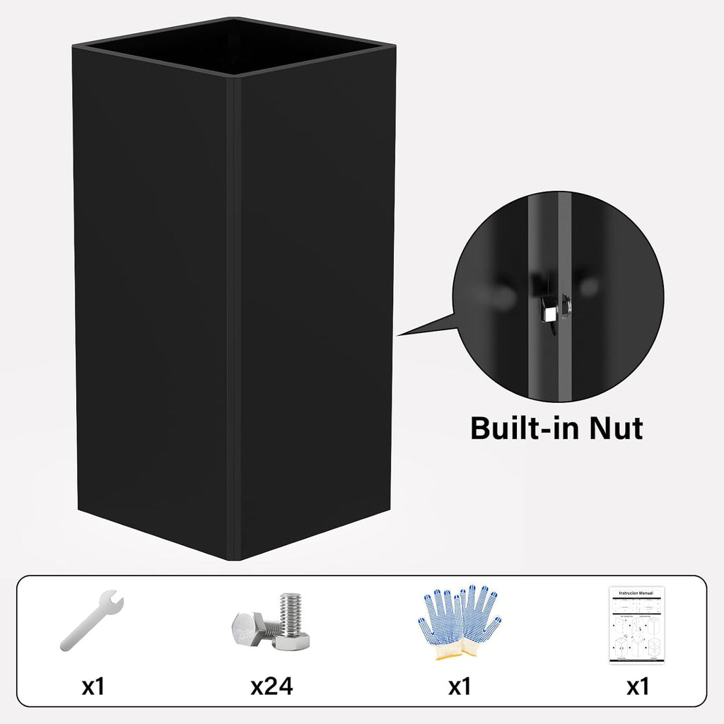 Tall Black Planter 28" Metal Square Large Plant Pots for Indoor Outdoor-Modern Tall Flower Pots for Porch, Patio, Deck, Commercial & Residential(14" Lx14 Wx 28" H)