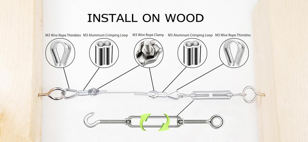 1/8" Stainless Steel Cable,1/8" Wire Rope,M5 Turnbuckle Kit,165FT Wire Tensioner for String Light Hanging Kit,Aircraft Cable,Guy Wire,Stainless Steel Wire Rope Kit