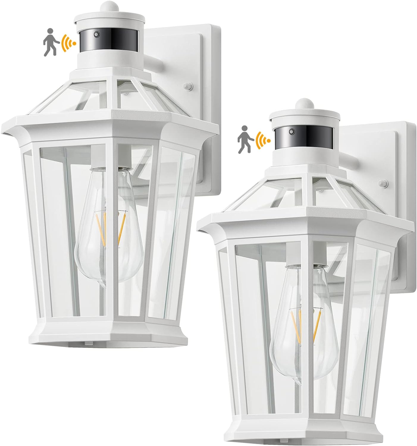 VIANIS Motion Sensor Outdoor Light Fixtures Wall Mount, 2 Pack White Dusk to Dawn Exterior Wall Lantern, Anti-Rust Wall Mount Lighting with Clear Glass Shade for House, Entryway, Front Door