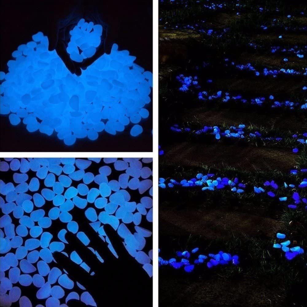 Oubest Glow in The Dark Pebbles/Glow Stones/Glowing Rocks Blue Decor for Garden/Fish Tank/Aquarium/Walkway/Driveway/Plant Pots/Bonsai (200, White)