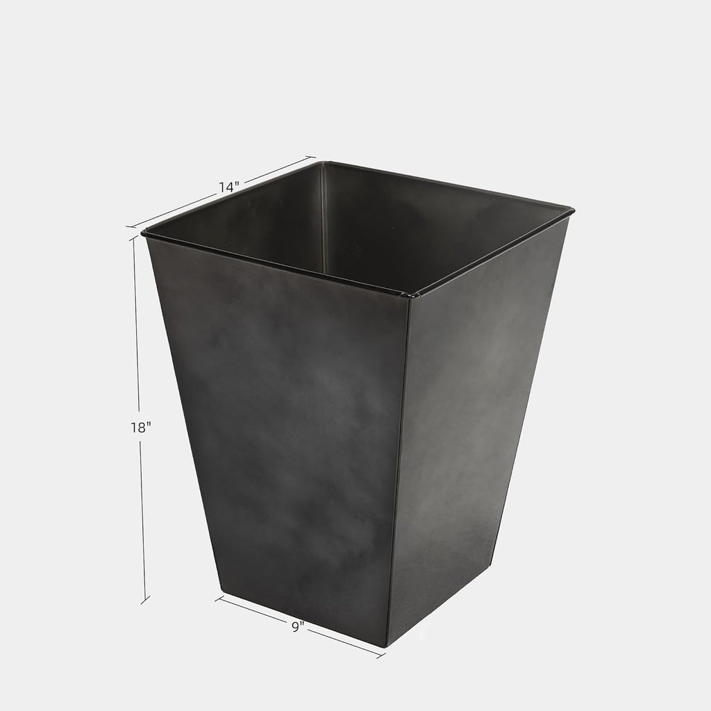 KOL 18''H. Bright Glazed Planter with Drainage Hole, Set of 2, Galvanized Steel Planter Pots for Indoor & Outdoor Use, Decorative Flower Plant Pots for Front Porch, Patio, Deck - Black