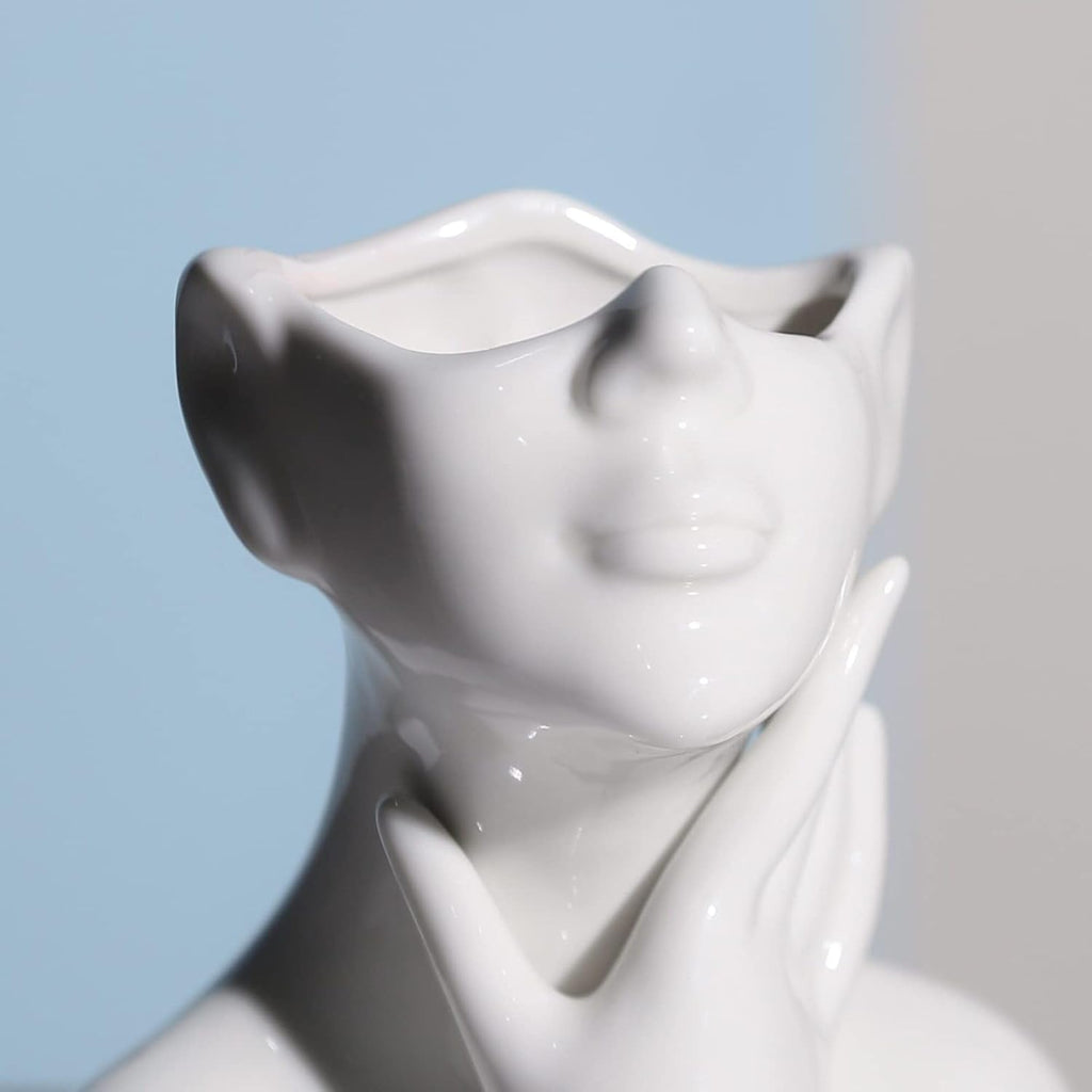 XSMXLNKWL Ceramic Face Vase White Flower Vase for Decor, Female Face Vase Art, Modern Decorative Vase Centerpiece for Table, Shelf, Living Room, Office, Bedroom, Small