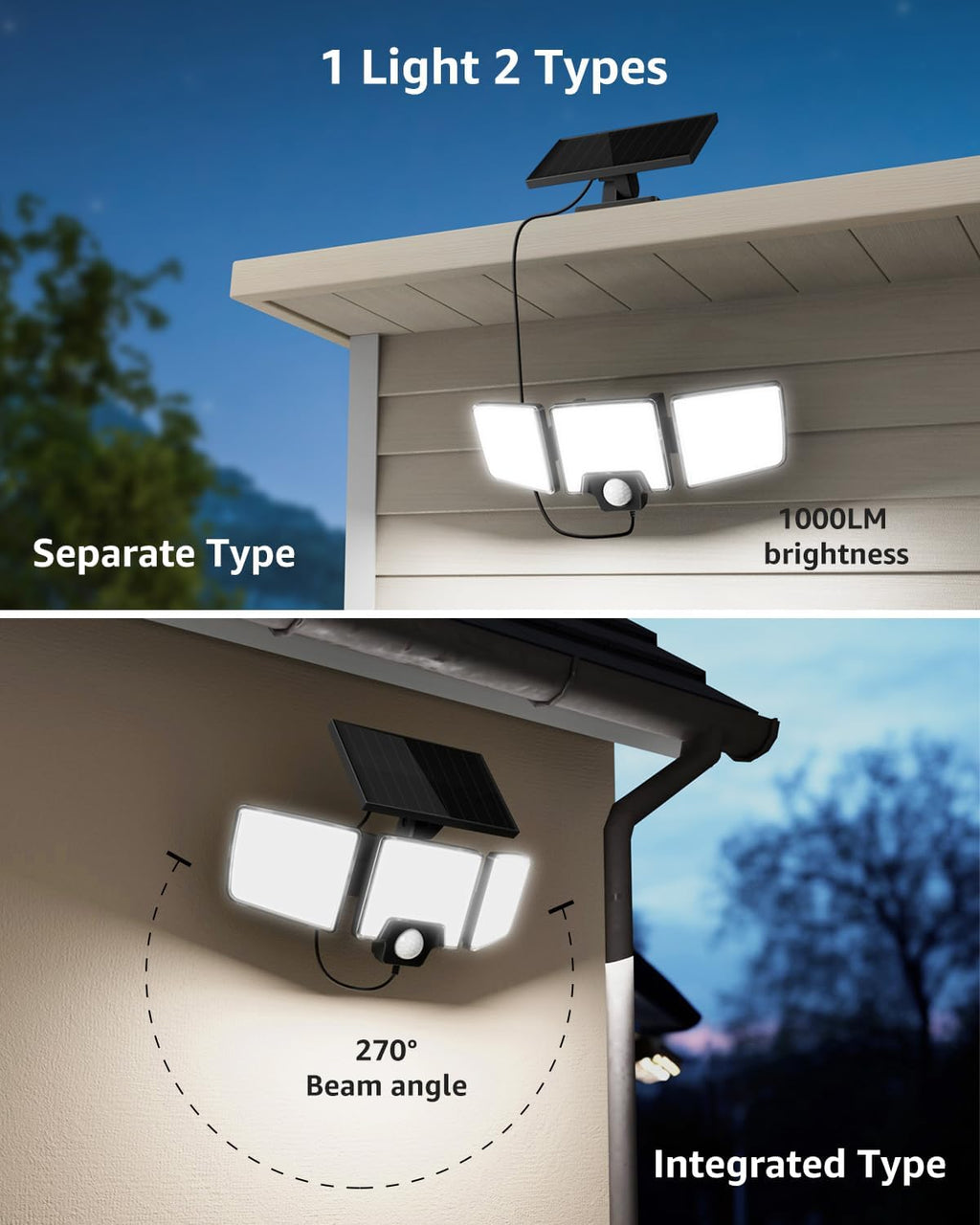 Lepro Solar Security Lights - Outdoor Motion Sensor, 2 in 1 Remote Control, IP65 Waterproof, 2 Light Modes, 3 Heads Solar Floodlight for Garden, Yard, Garage