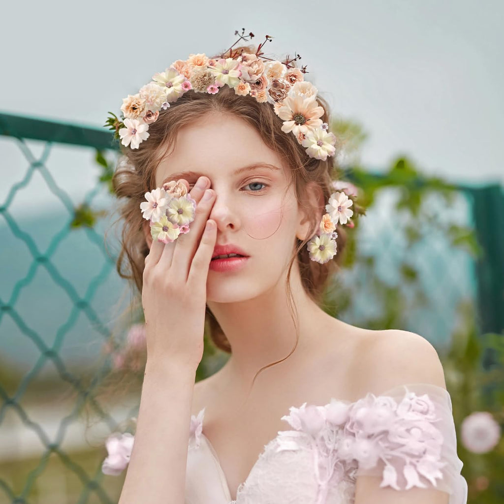 Faux Flower Heads Champagne Small Silk Artificial Flower DIY Fake Mini Flowers Rose Daisy Multicolor Flowers Craft Supplies for Wedding Party Wreath Graduation Season Party Home Decor