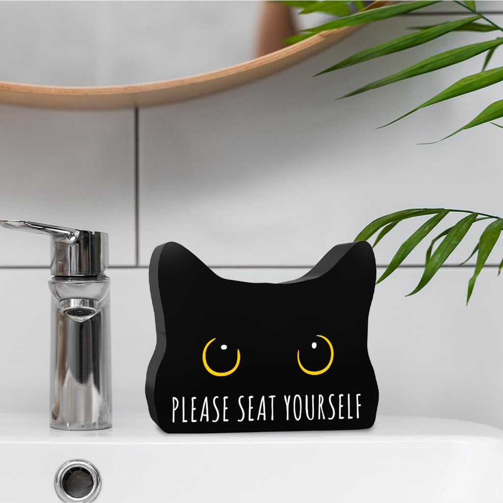 Please Seat Yourself Funny Bathroom Acrylic Decor Sign Black Cat Decor Cat Decor for Home Bathroom Cat Lover Gifts For Women Men