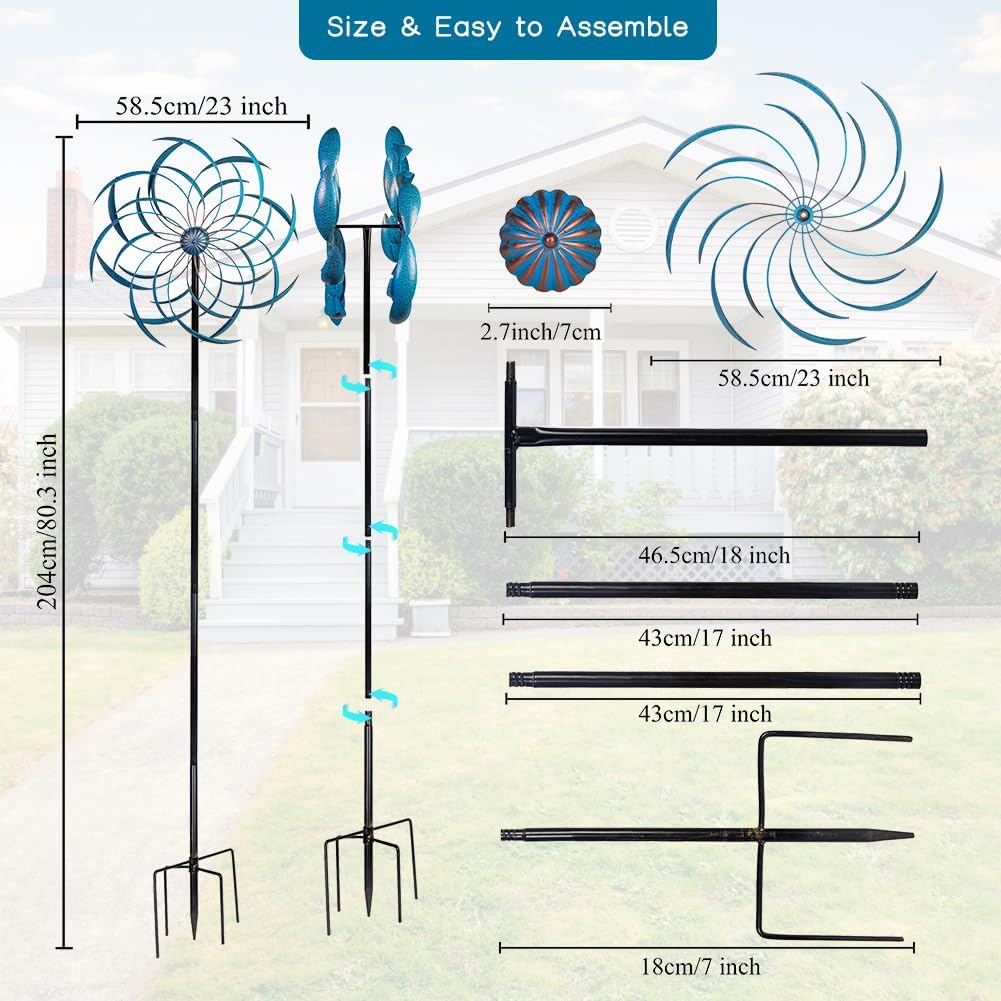 Stargarden Wind Spinners Outdoor -Metal Large Kinetic Wind Spinners with Stable Metal Stake, Wind Sculptures & Spinners for Yard Lawn Garden (23 x 80 inches)