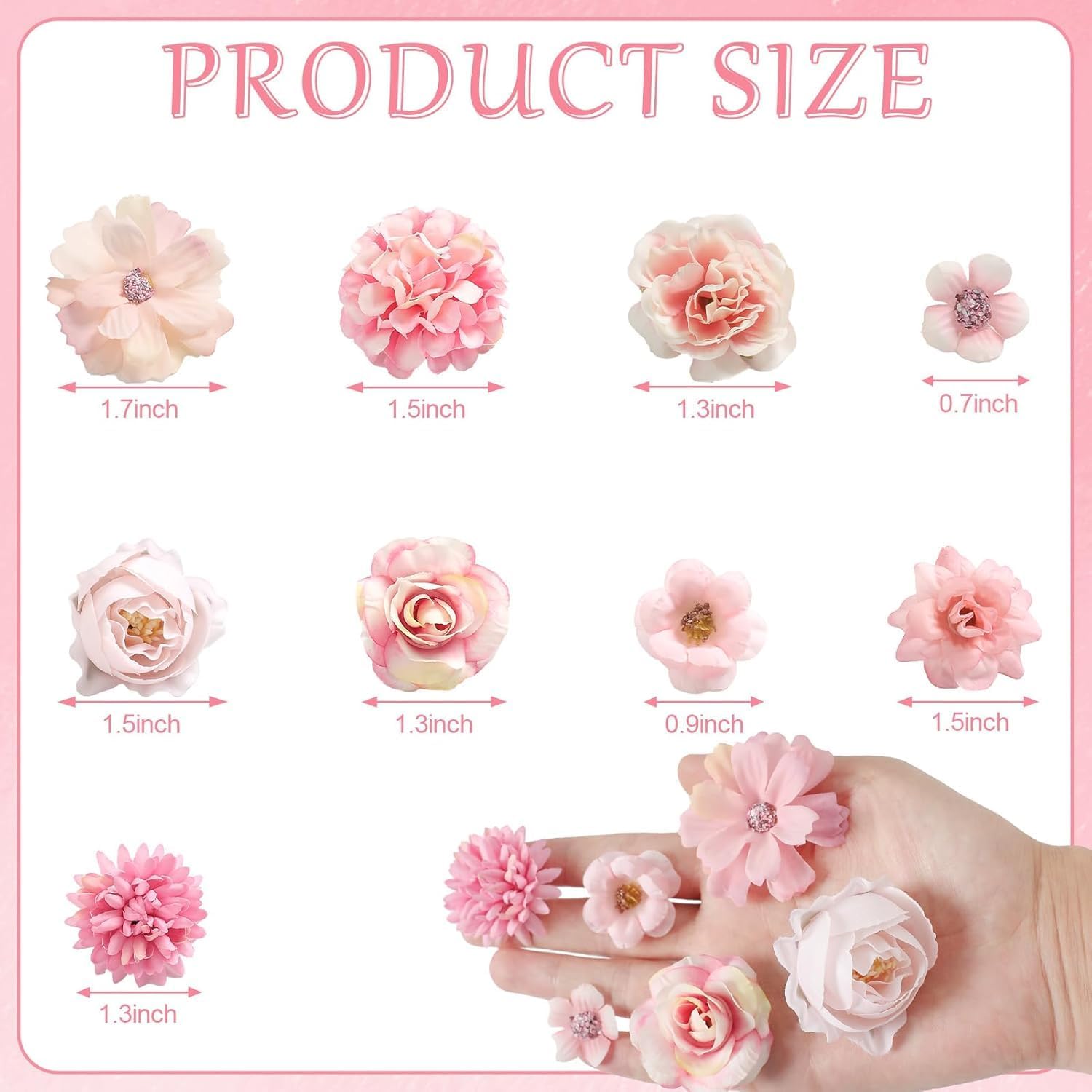 Faux Flower Heads Small Silk Artificial Flower DIY Fake Mini Flowers Rose Daisy Multicolor Flowers Craft Supplies for Wedding Party Wreath Graduation Season Party Home Decor (125, Pink)
