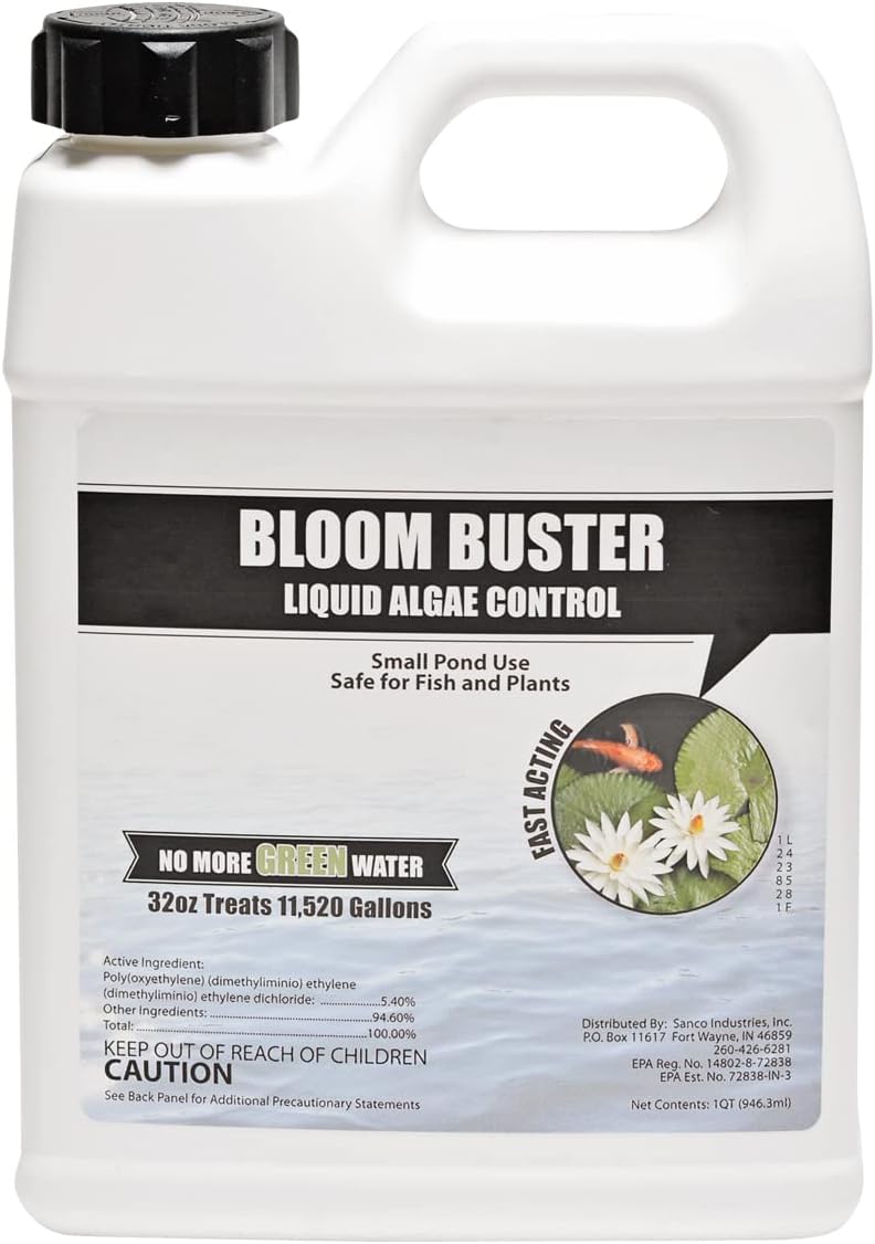 Bloom Buster Algae Control for Fish Ponds & Water Gardens - 32 Ounces - Safe for Koi Fish, Goldfish & Plants - Controls Algae in Ponds & Water Features, EPA Registered