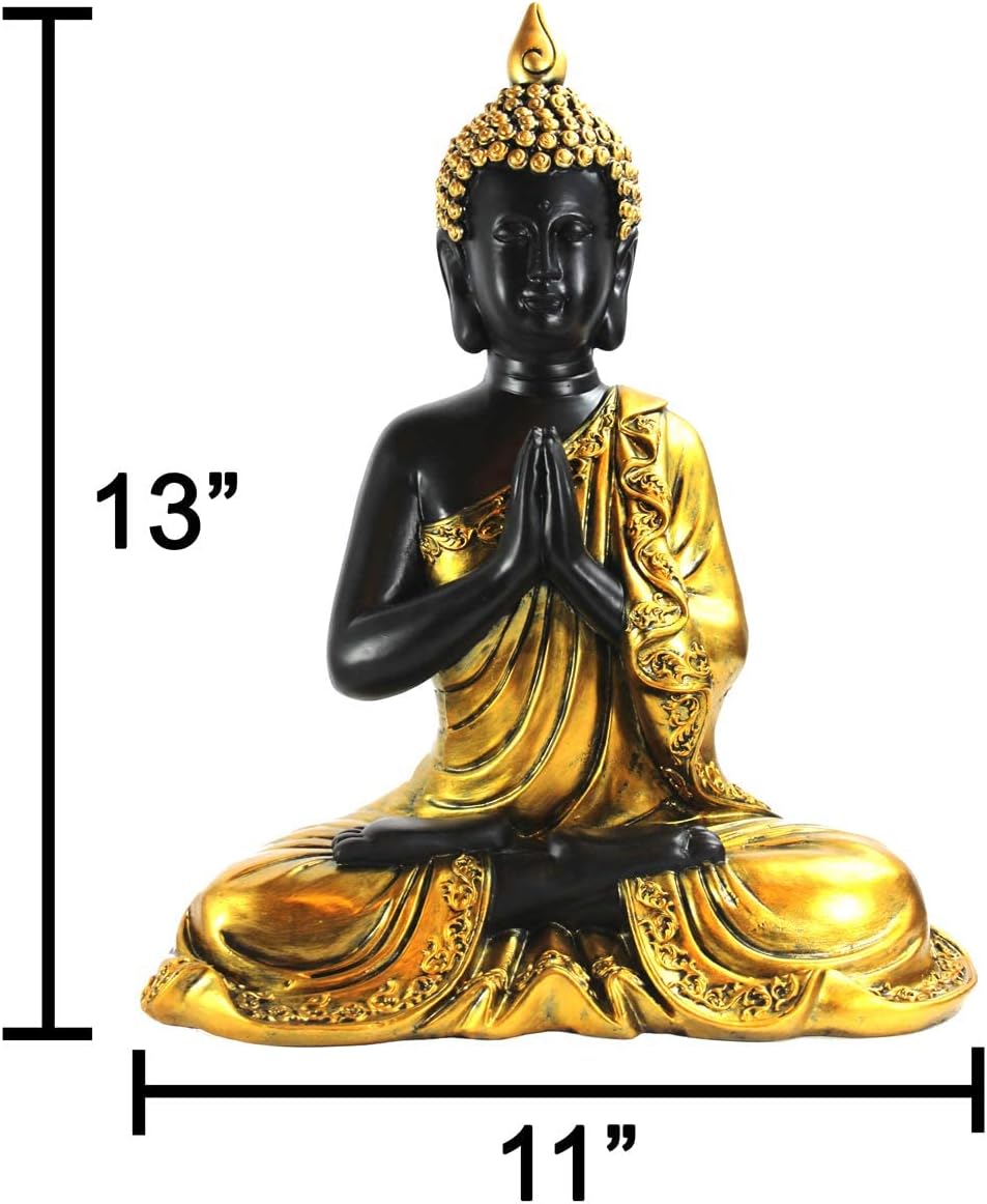 Seraphic Large Golden Meditation Buddha Statue for Indoor, Outdoor, and Home Decor, Gold, 13" Tall