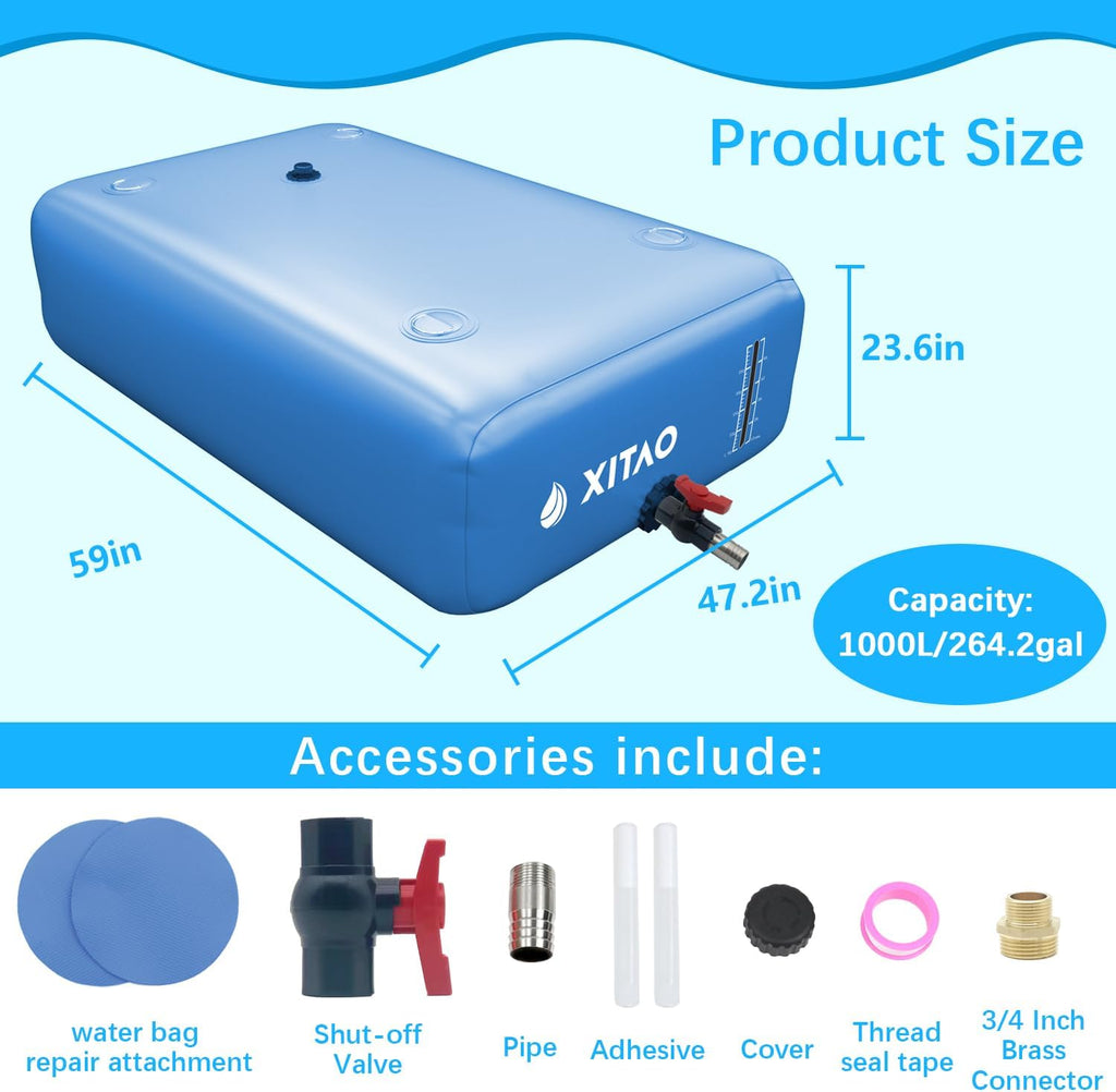 XITAO 264Gal Large Capacity Water Storage Bladder Containers w/Water Level Indicator Portable Foldable Emergency Water Tank Bag for RVs, Drought Resistance, Fire Prevention, Agricultural Irrigation