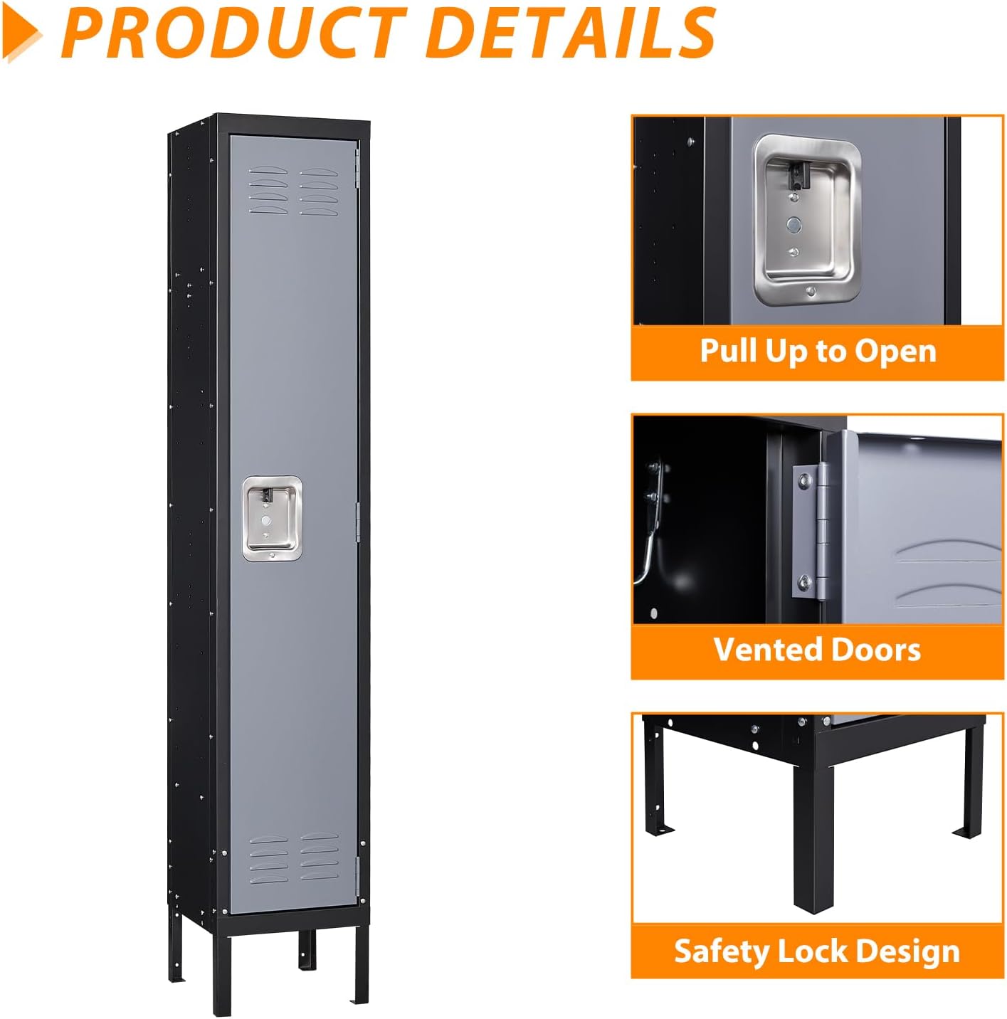 Metal Locker for Home, Dressing Room, Gym, 65.98" Steel Storage Lockers for Employees, Lockable Locker Cabinet with 1 Door (Grey Black)