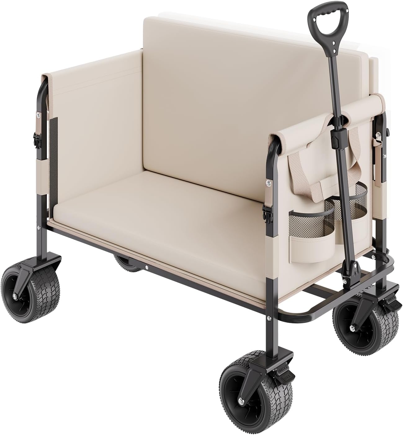 VEVOR 3-in-1 550lbs/220L Large Collapsible Folding Wagon, Convert to Bench, Foldable Beach Wagon with Wheels for Sand, Outdoor Utility Wagon for Groceries, Camping, Sports, Shopping