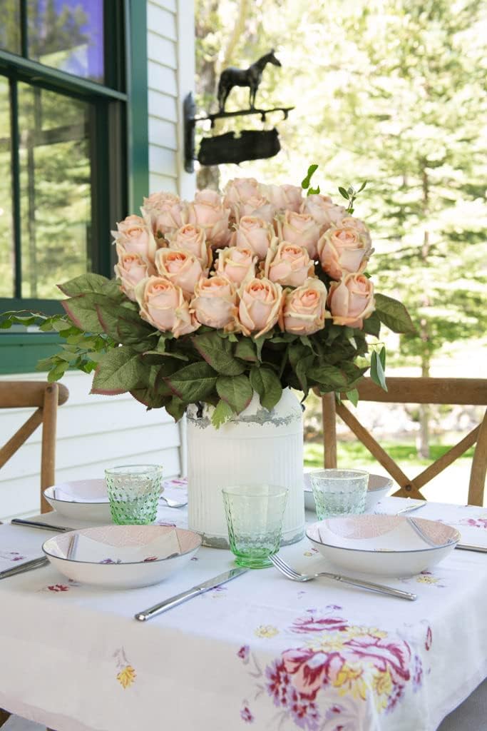 Artificial Realistic Roses Peach Flowers 24" Real Touch Silk Roses Bouquet Long Stems Rose Fake Roses Decor for Home Party Wedding Table Centerpieces Roses Realistic - 5 Pcs