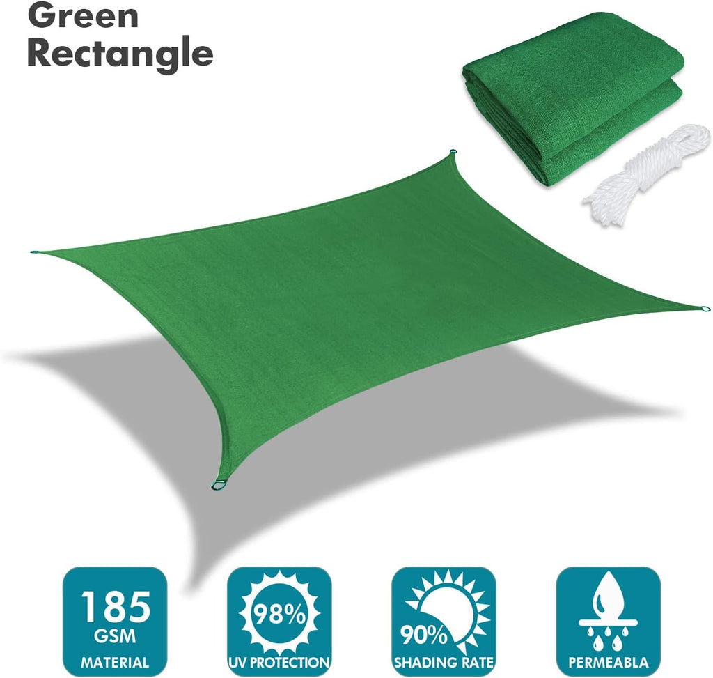 KANAGAWA 10'X18' Dark Green Custom Size Sun Shade Sail Rectangle UV Block Canopy Cover for Patio Backyard Lawn Garden Outdoor (Customized Available)