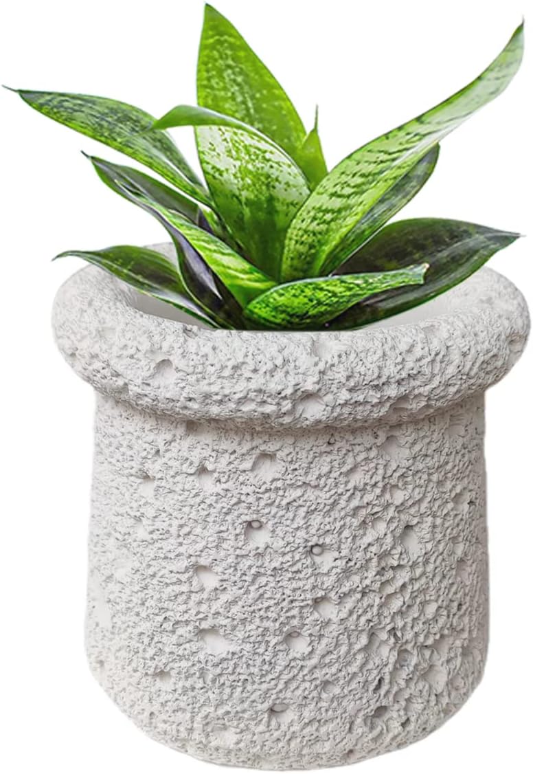 Cement Plant Pot Indoor, 4.5 Inch Flower Pot with Drainage Hole, Small Cement Planter for Home Office Decor (Beige)