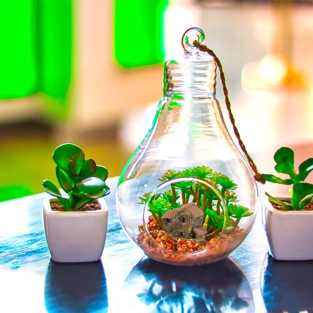 Mini House Figurine 8PCS, Mini Cottage Miniature Gardening Landscape Micro Village Stone Houses Fairy Garden Accessories for Home Decoration