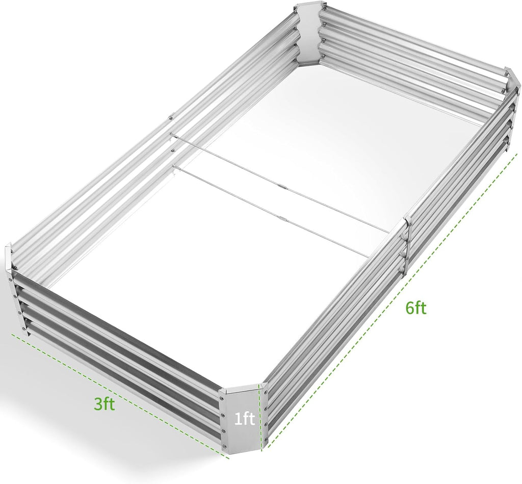 Land Guard 6×3×1ft Galvanized Metal Raised Garden Bed, Metal Planter Kit Box Outdoor for Deep-Rooted Vegetables, Flowers, Green and Herbs……