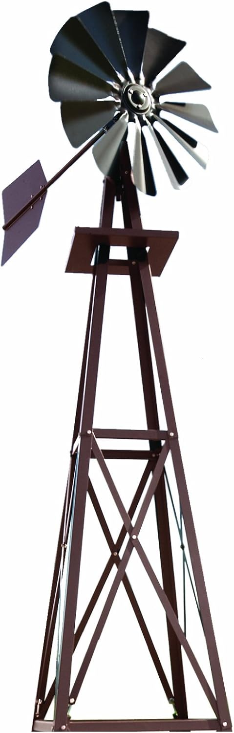 Decorative Backyard Windmill – Bronze Finish – Durable Weather-Resistant 4-Leg Tower with Anchoring Stakes – Lawn & Garden Décor – 8ft 3in