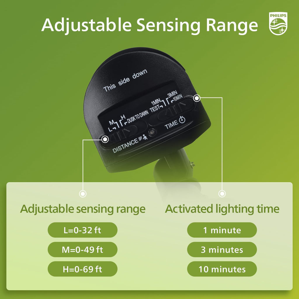 Philips 72W 7400LM LED Security Lights w/PIR Motion Sensor Outdoor, 5000K Daylight Dusk to Dawn Aluminum Flood Light, 3 Adjustable Heads, Waterproof for Garage, Yard, Porch