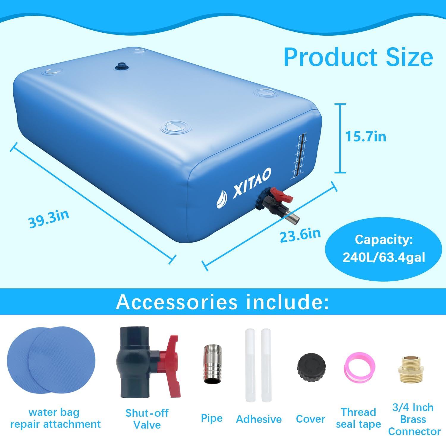 XITAO 63Gal Large Capacity Water Storage Bladder Containers w/Water Level Indicator Portable Foldable Emergency Water Tank Bag for RVs, Drought Resistance, Fire Prevention, Agricultural Irrigation