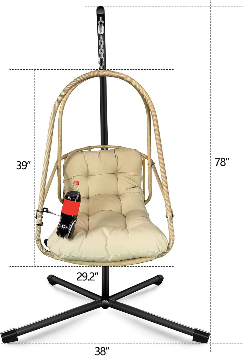 JESE Swing Egg Chair with Stand Foldable Frame Hanging Chairs for Indoor Outside,with UV Resistant Waterproof Cushion and Cup Holder,Swing Hammock Chairs for Patio,Bedroom,Balcony, Garden-350lbs Khaki