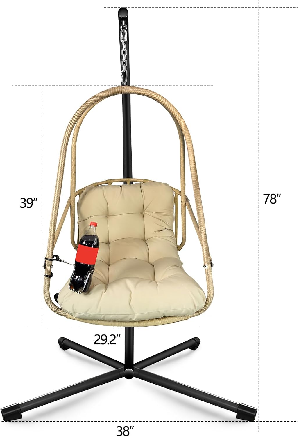JESE Swing Egg Chair with Stand Foldable Frame Hanging Chairs for Indoor Outside,with UV Resistant Waterproof Cushion and Cup Holder,Swing Hammock Chairs for Patio,Bedroom,Balcony, Garden-350lbs Khaki