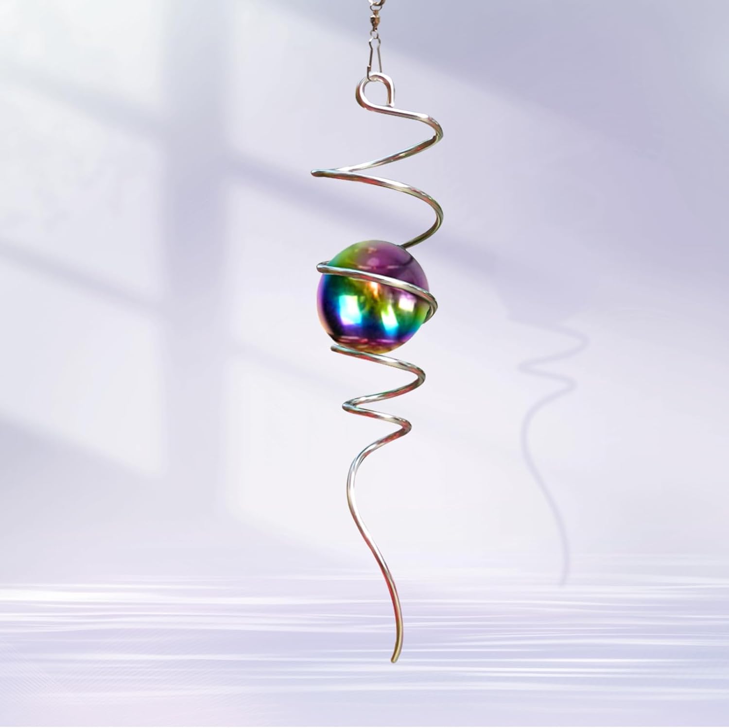 Gazing Ball Spiral Tail with Multi Color Stainless Steel Orb, Wind Spinners Stabilizer, Spiral Tail Wind Spinner, Outdoor Hanging Decoration for Garden Yard Patio Christmas Decor 13inch