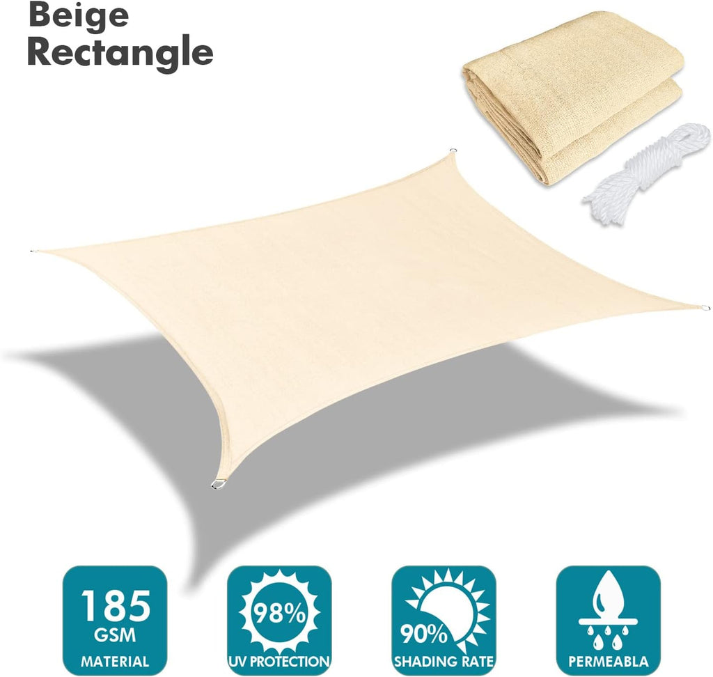 KANAGAWA 9'X12' Cream Custom Size Sun Shade Sail Rectangle UV Block Canopy Cover for Patio Backyard Lawn Garden Outdoor (Customized Available)