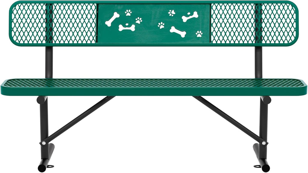 6 Feet Steel Park Bench for Outside, Outdoor Bench with Backrest & Portable Frame, Commercial Benches for Parks, School, Patio, Deck, Store,Green