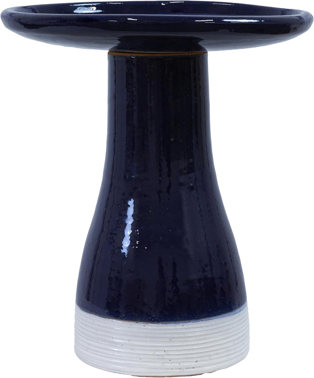 Sunnydaze 21" H Ceramic Bird Bath for Outside - Hand-Painted Outdoor Bird Bath Bowl, UV/Frost-Resistant Finish - Midnight Blue - Ribbed Pedestal