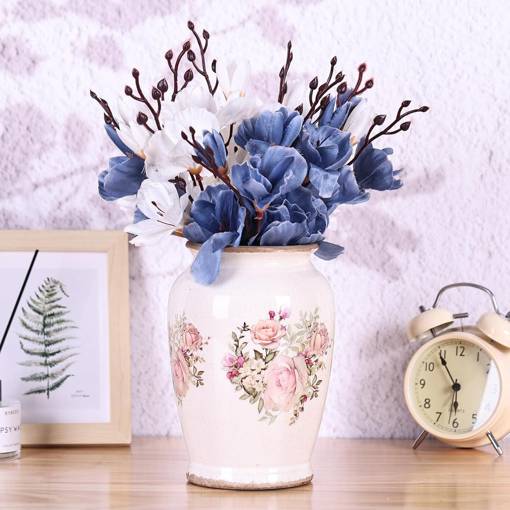 Vintage Vase for Flowers,Pink Chinoiserie Ceramic Vase,Rustic Farmhouse Cracked Vases,for Flower Arrangement,Living Room, Office, Shelf, Fireplace Tables,Centerpieces,Chinoiserie Pottery Decor(A)