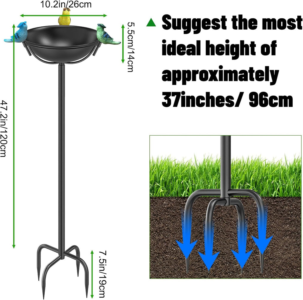 Outdoor 55In Metal Bird Bath for Outside, Cast Iron Tall Birdfeeder Birdbaths Bowl with 3 Resin Bird Statue Decorative, Bird Feeders for Outdoor Yard Lawn Patio Decor Black