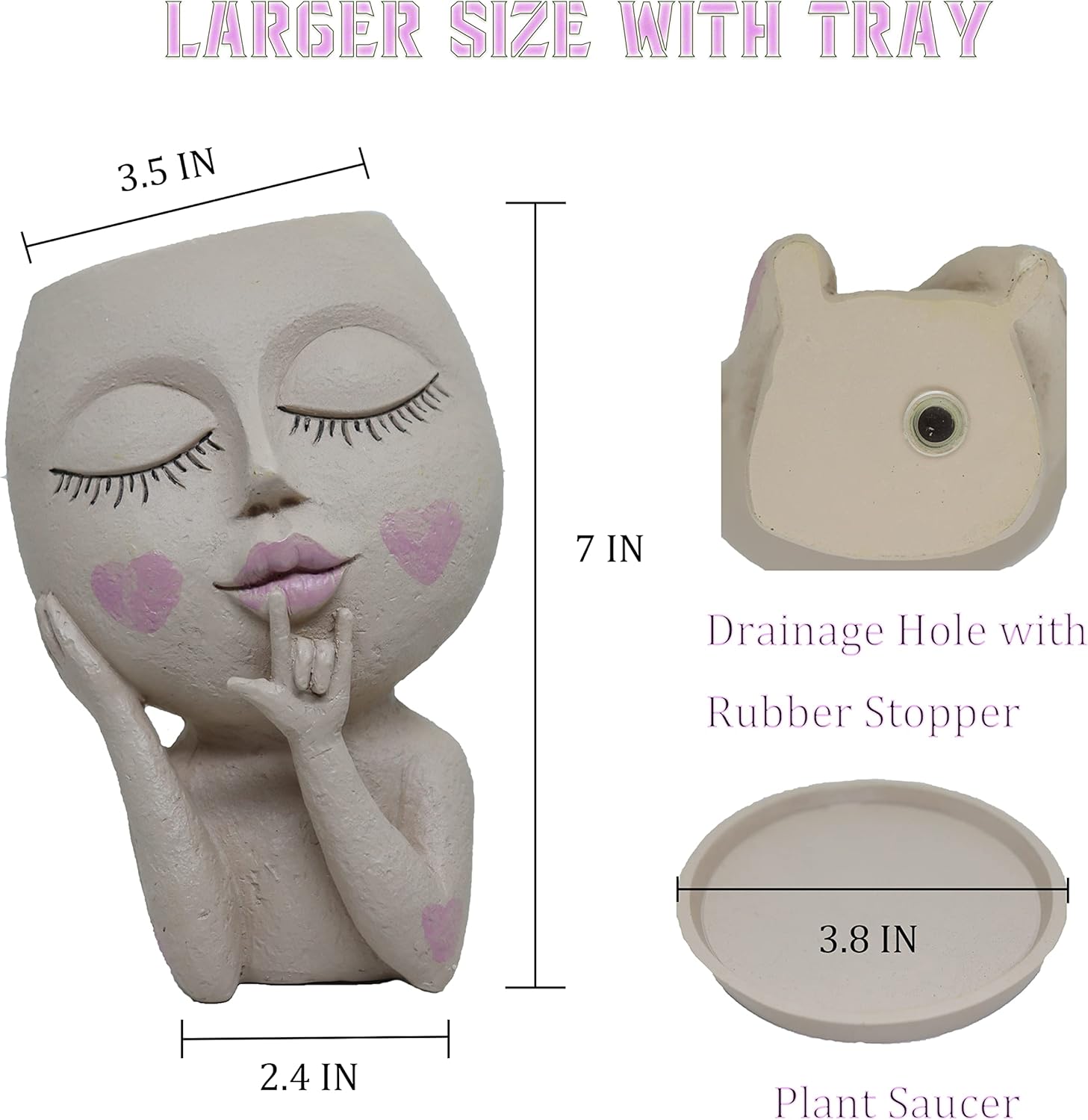 Face Flower Pots Head Planter, Cute Resin Planters for Indoor Outdoor Plants, Macetas para Plantas Unique Head Plant Pot