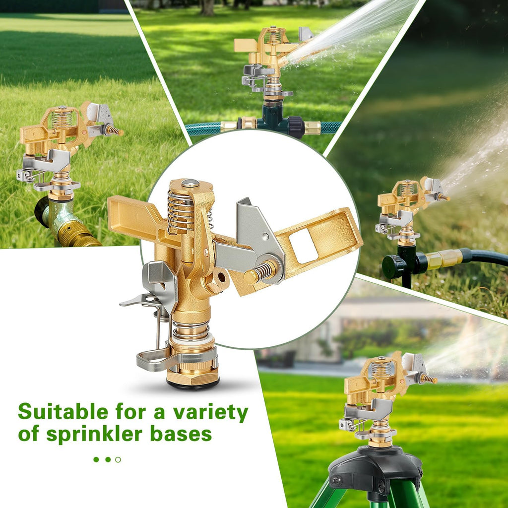1/2 Inch Brass Sprinklers Head,Heavy Duty Water Sprinkler for Yard with 360 Degree Large Area Coverage Irrigation, Adjustable Impact Sprinklers Head Nozzle for Grass Patio Garden Irrigation
