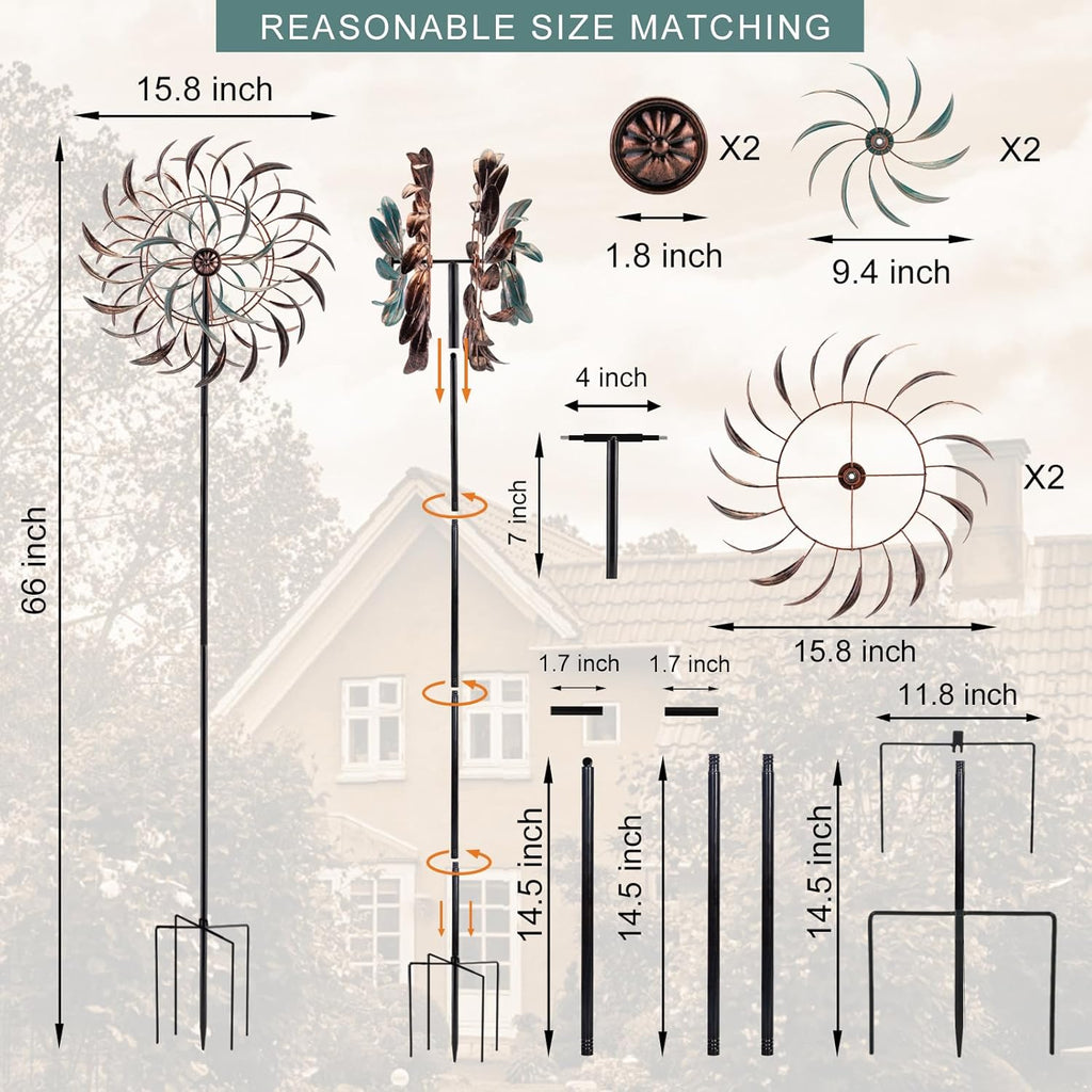 Stargarden Wind Spinners Outdoor Metal Large 360 Degrees Kinetic Wind Sculptures& Spinners Yard Art Outdoor Garden Decor