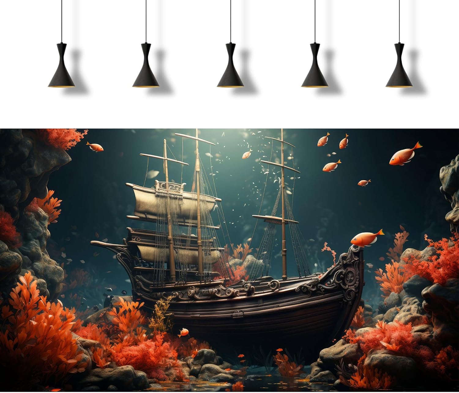 Pirate Shipwreck Aquarium Background Under The Sea Coral Reefs Fish Tank Background Underwater Sunken Ship Landscape Terrarium Background Tropical Sea Marine Life Aquarium Tank Background 30x18in