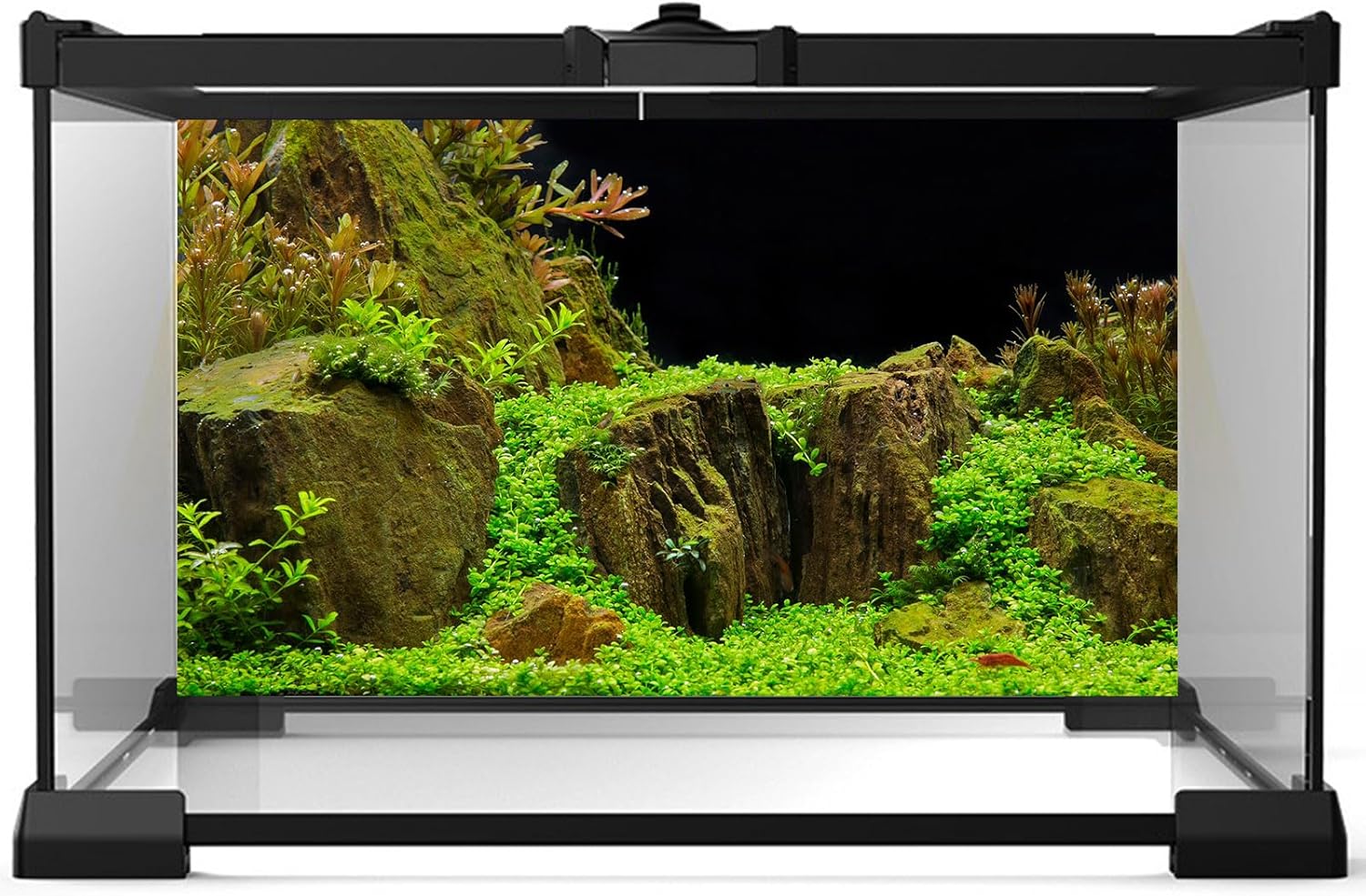 Aquarium Background Exquisite Underwater Grass with Moss Fish Tank Background Underwater Stone Terrarium Background Durable Vivid Leaves Under Water Tank Background 30x12in