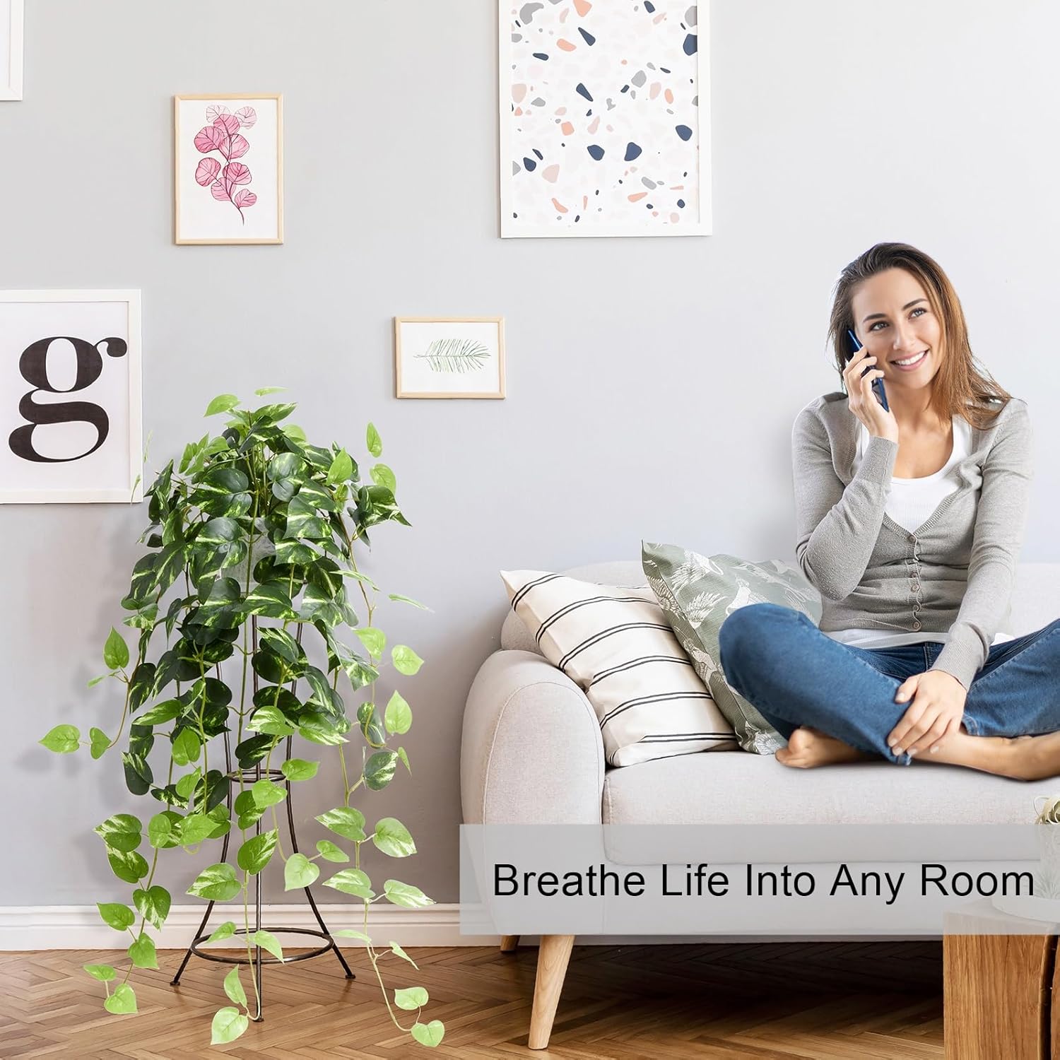 CADNLY Realistic Artificial Plants Indoor in Pot – Green Faux Hanging Plants Artificial Decor Fake Pothos Potted Home Decor Shelves Tabletop Office 1 Pack