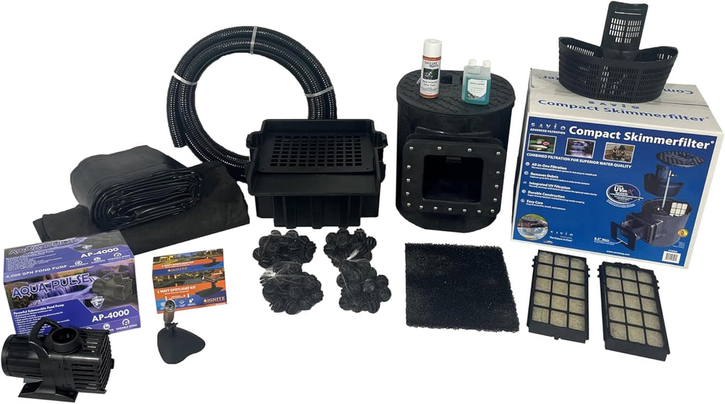 HALF OFF PONDS Savio Select 4,000 GPH Submersible Pump Pond Kit with 20' x 25' PVC Plastic Pond Liner for Water Garden & Koi Pond