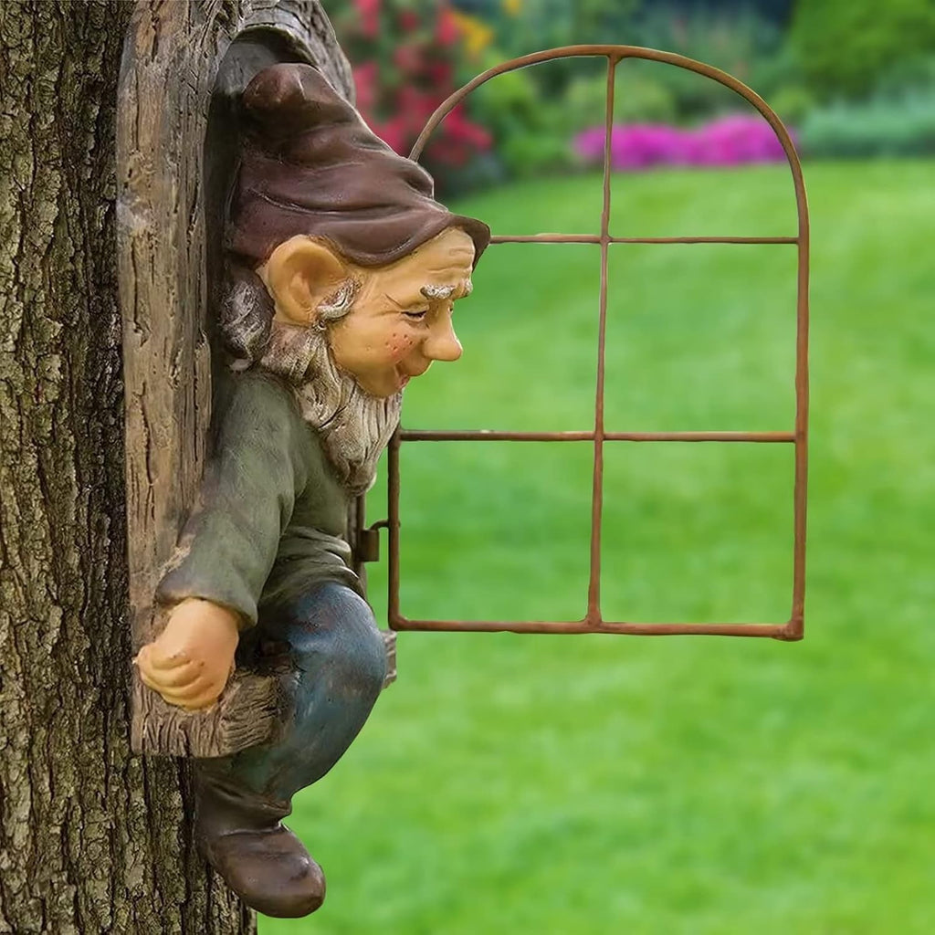 coolboy Outdoor Gnome Garden Decorative-12 Inch Elf Out The Door Tree Hugger,Gnome Decorations for Home,Whimsical Dwarves Outdoor Ornament,Gnome Statue Figurines-Patio Yard Lawn Porch Decoration